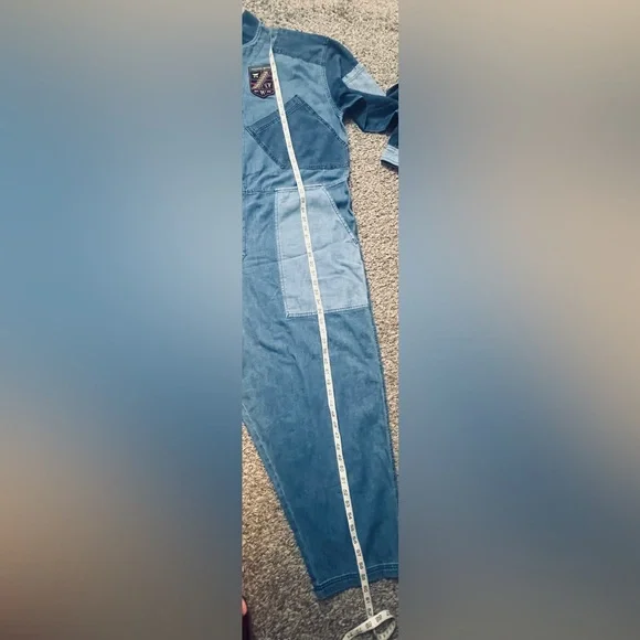 Houston White Streetcore  unisex Trendy denim blue Oversized Jumpsuit - Picture 11 of 12